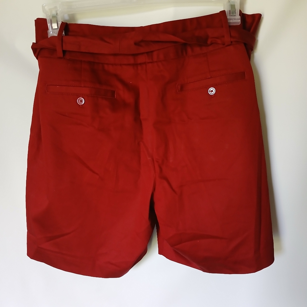 Worthington Modern Fit Shorts with Fabric Sash Belt Size 16 Burgundy - Picture 2 of 7